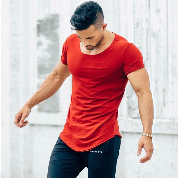 red scoop neck t shirt